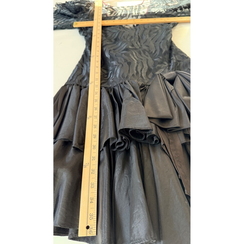 Contempo Casuals Vintage 80s Black Lace Taffeta Bow Dress Sz S Goth Whimsigoth - Picture 7 of 14